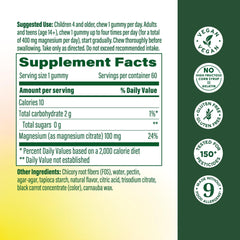 MegaFood Magnesium Citrate Gummies bottle side shows convenient daily dosage.