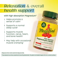 MegaFood Magnesium Citrate Gummies raspberry flavor close-up for tasty daily use.