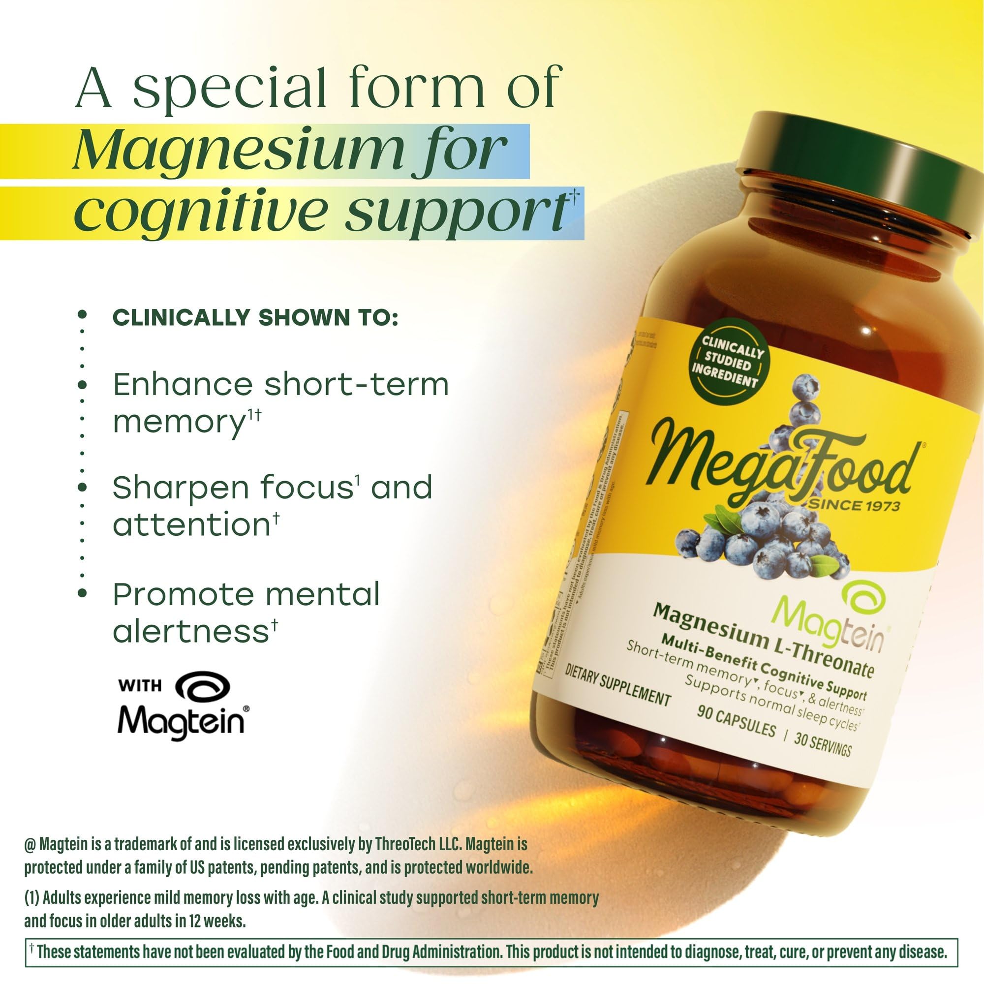 Blueberries with MegaFood Magtein for natural polyphenols supporting cognitive wellness.