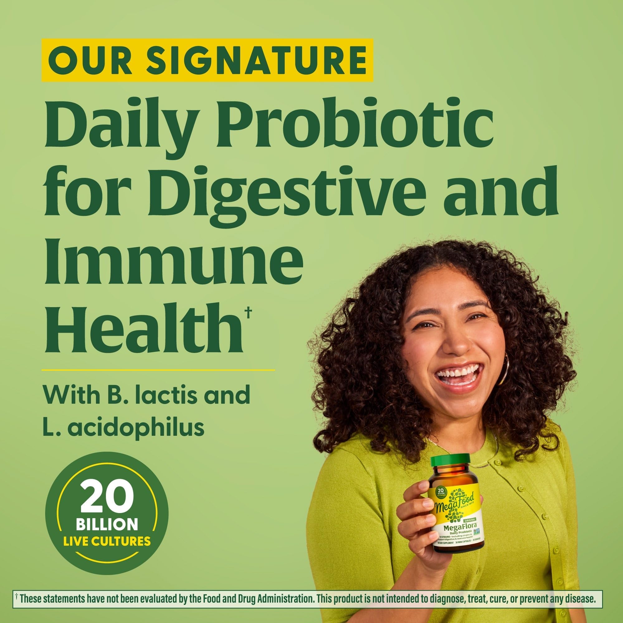 Capsules close-up of MegaFood MegaFlora Probiotic for daily use and gut support.