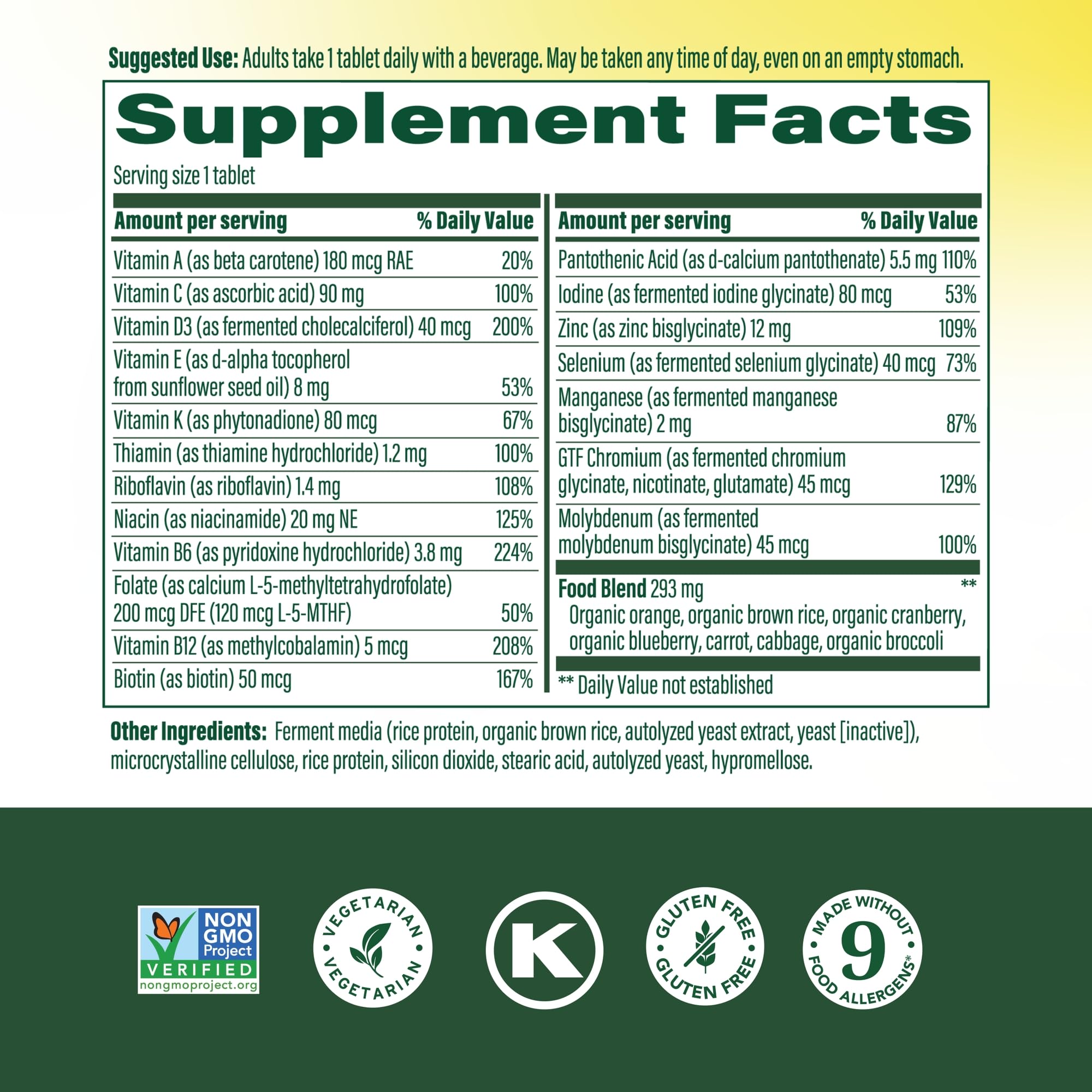 Close-up of MegaFood Men 55+ tablets showing a compact daily dose.