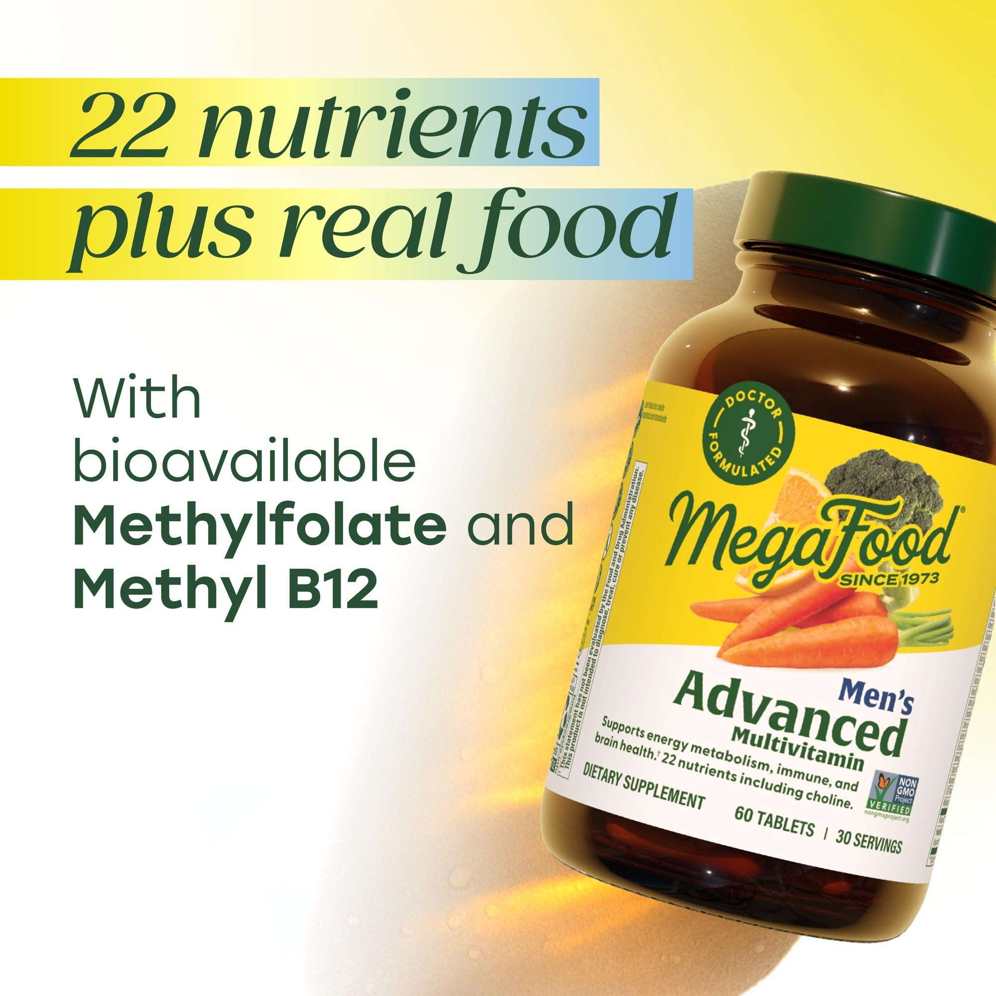 Real food ingredients like broccoli, carrots, oranges in MegaFood formula