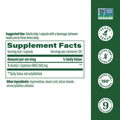 MegaFood NAC capsules close-up highlighting vegan, non-GMO formulation for clean supplementation.