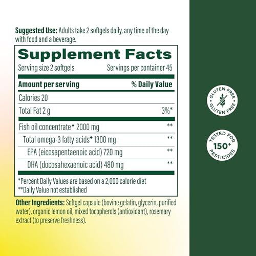 MegaFood omega-3 EPA DHA softgels highlighting 1200mg EPA/DHA per serving