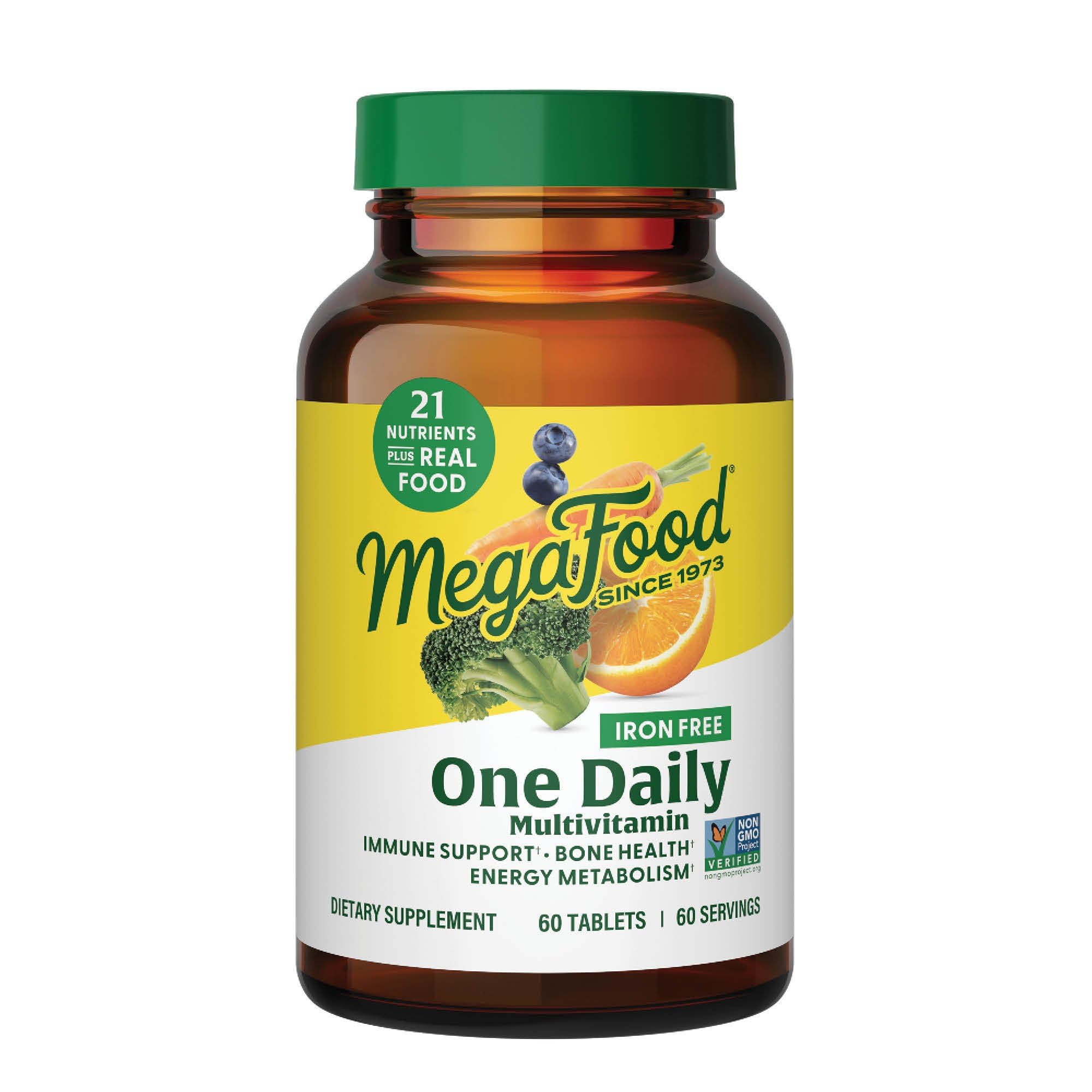 MegaFood One Daily Iron Free Multivitamin tablets for daily wellness.