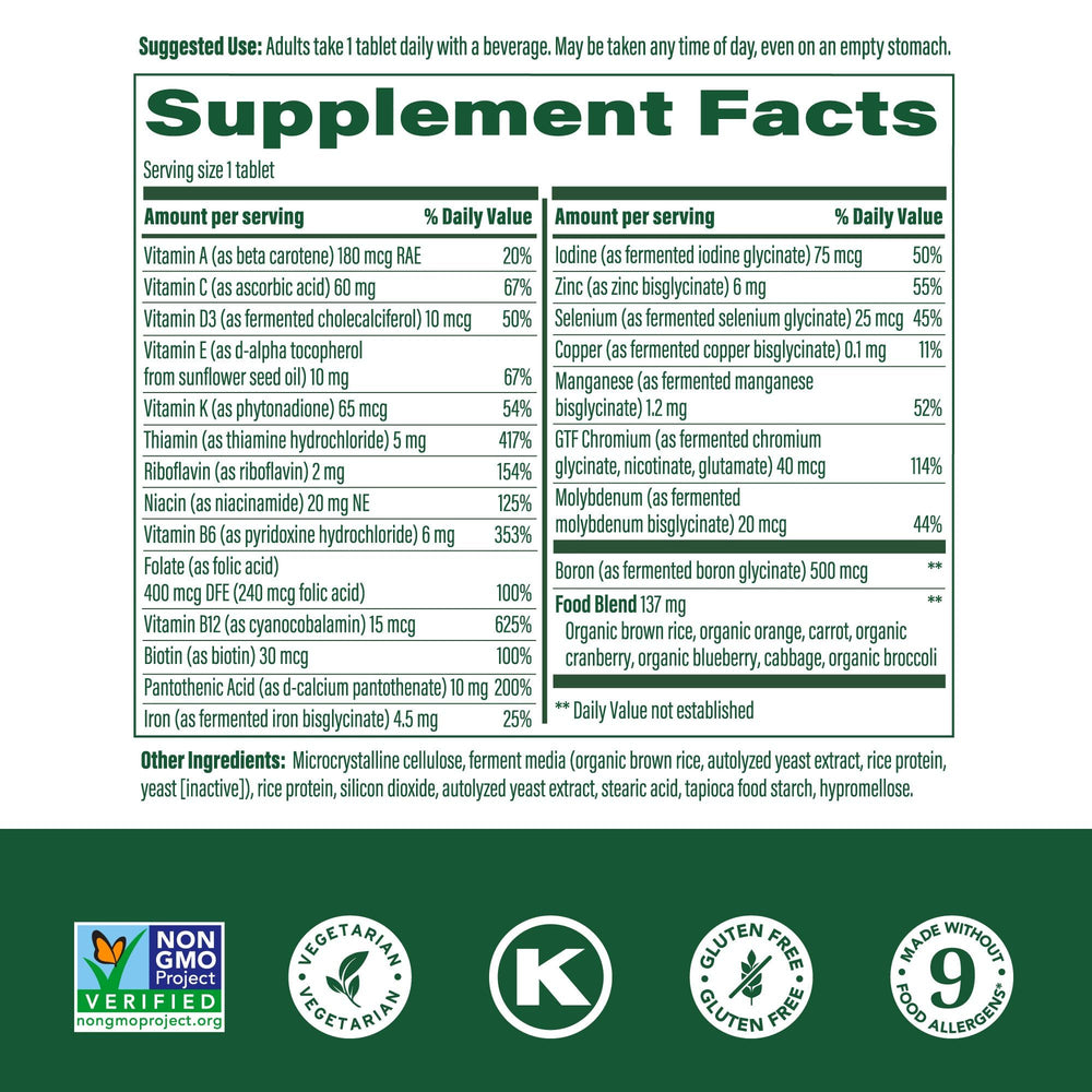 MegaFood One Daily multivitamin real food ingredients graphic highlights oranges and broccoli