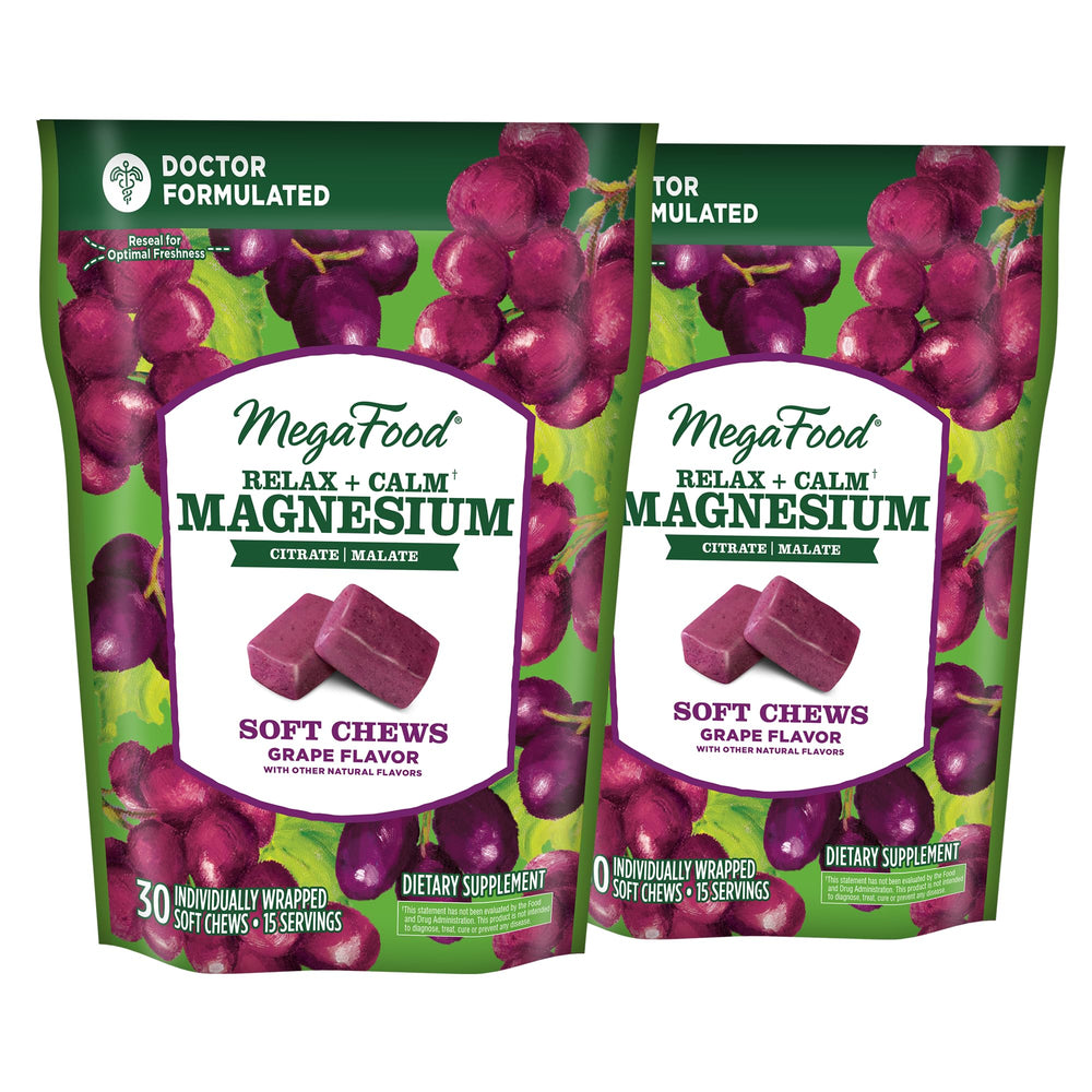 MegaFood Relax + Calm bottle with pour showing on-the-go stress support