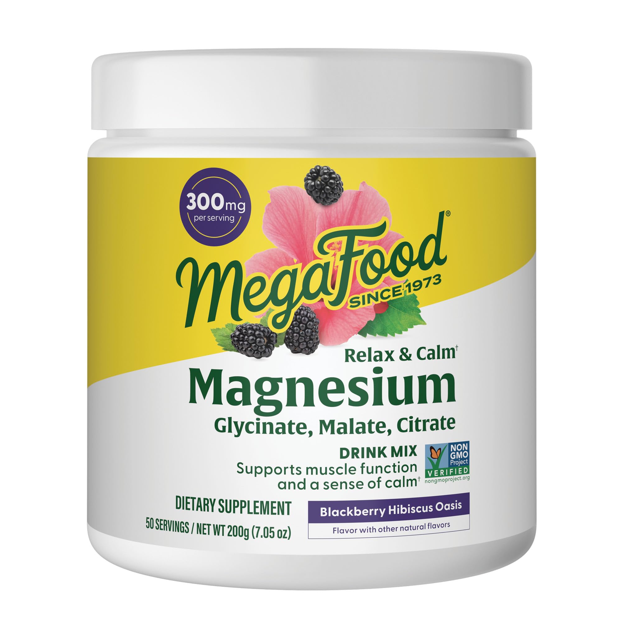 MegaFood Relax + Calm Magnesium bottle for daily muscle relaxation.