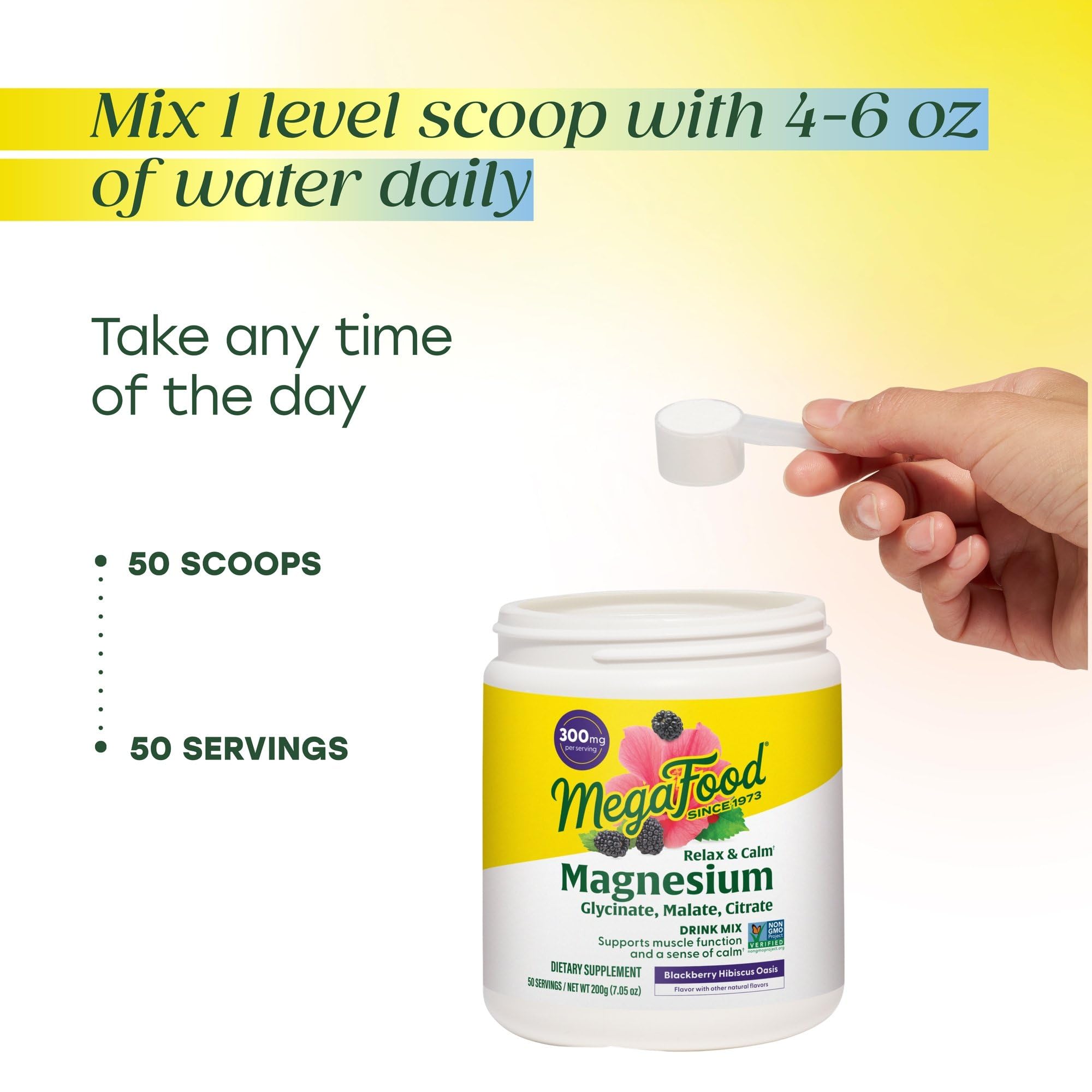 MegaFood Relax + Calm allergen-free label highlighting vegetarian and non-GMO.