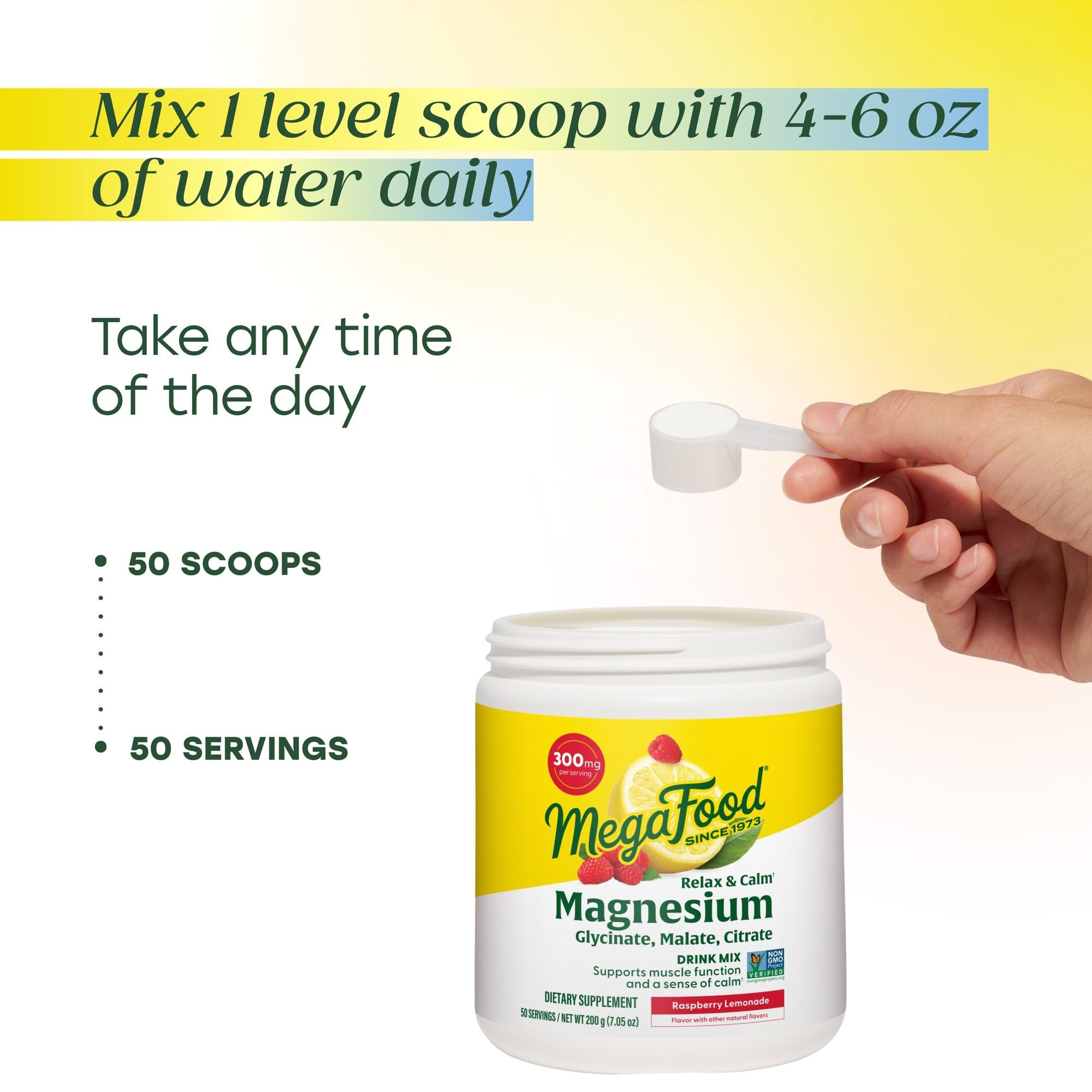 MegaFood Relax + Calm allergen-free, non-GMO packaging emphasis.