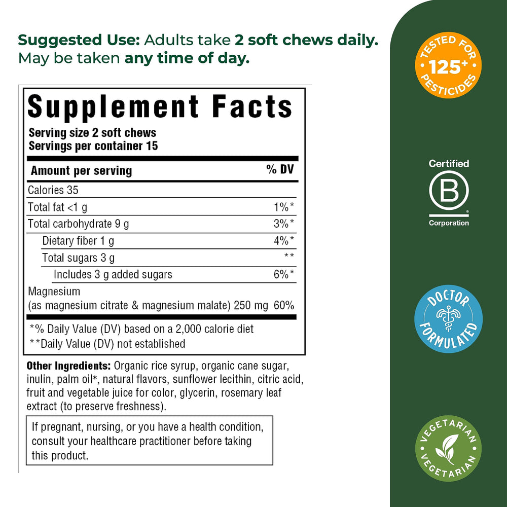 MegaFood Relax + Calm soft chews close-up highlighting grape flavor for easy daily enjoyment