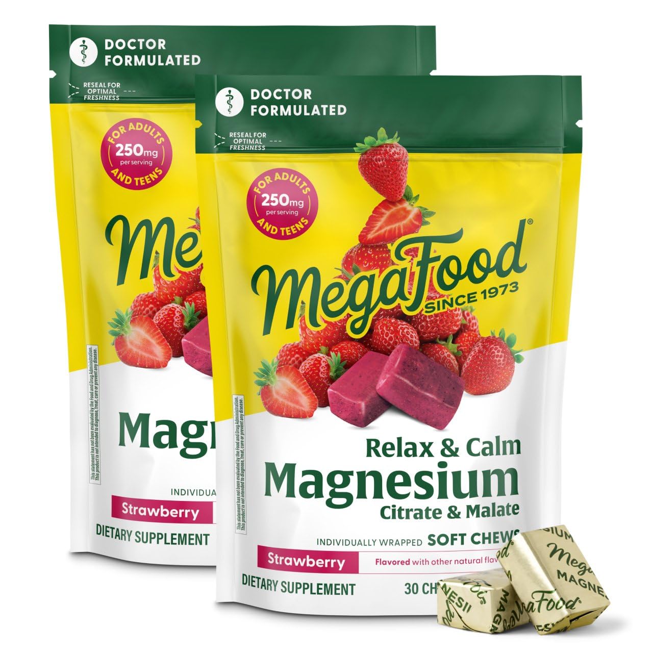 MegaFood Relax Calm soft chews strawberry flavor pack front for easy daily calm