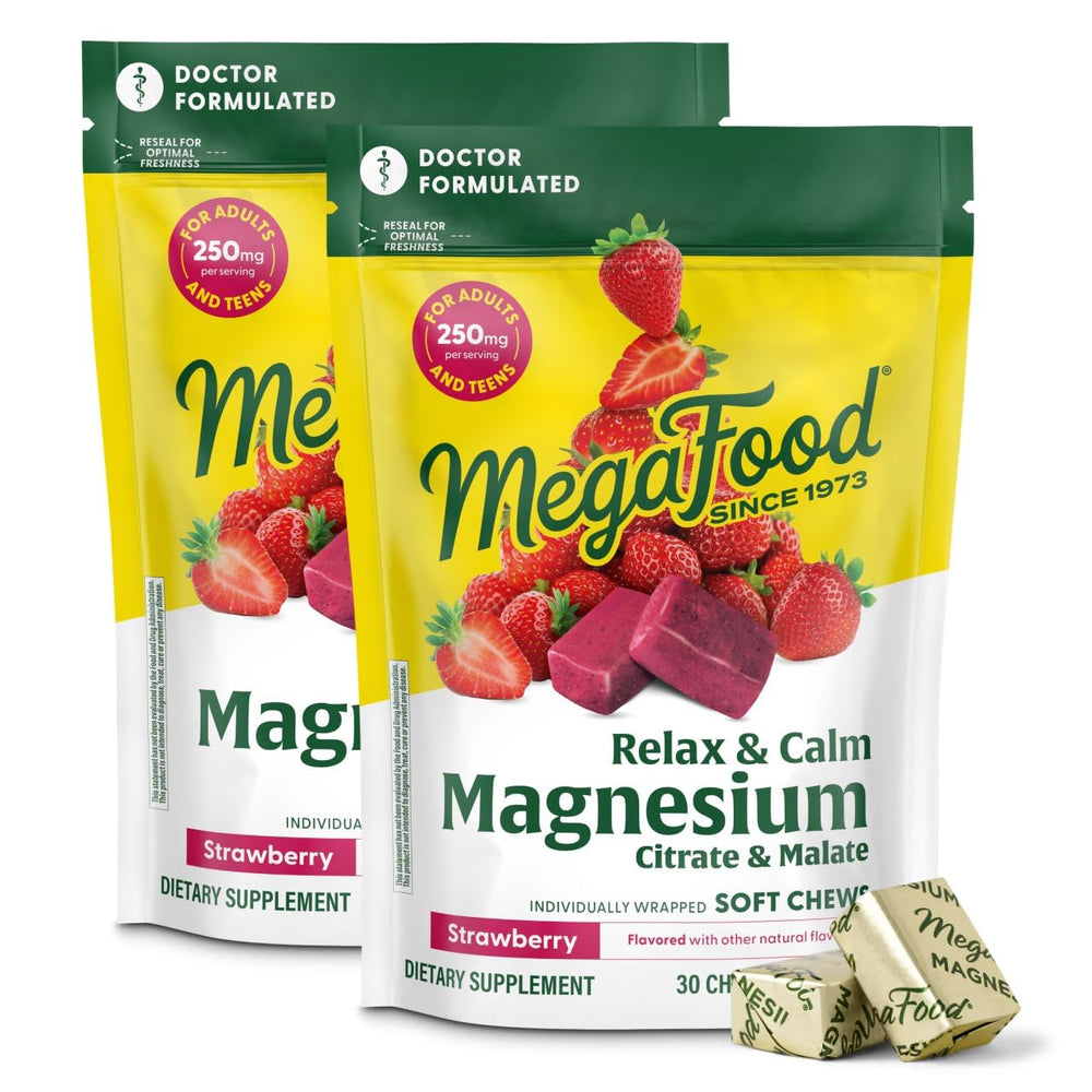 MegaFood Relax Calm soft chews strawberry flavor pack front for easy daily calm