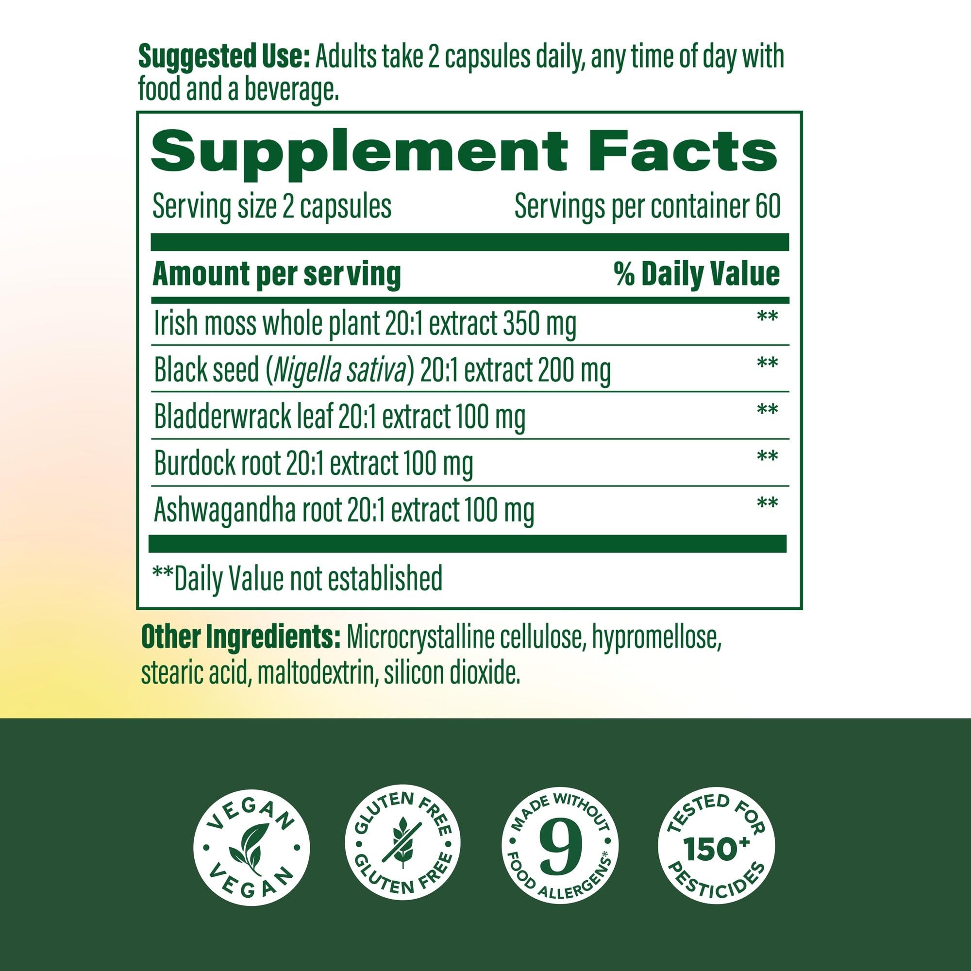 MegaFood Sea Moss Complex capsules close-up for easy daily dosing.