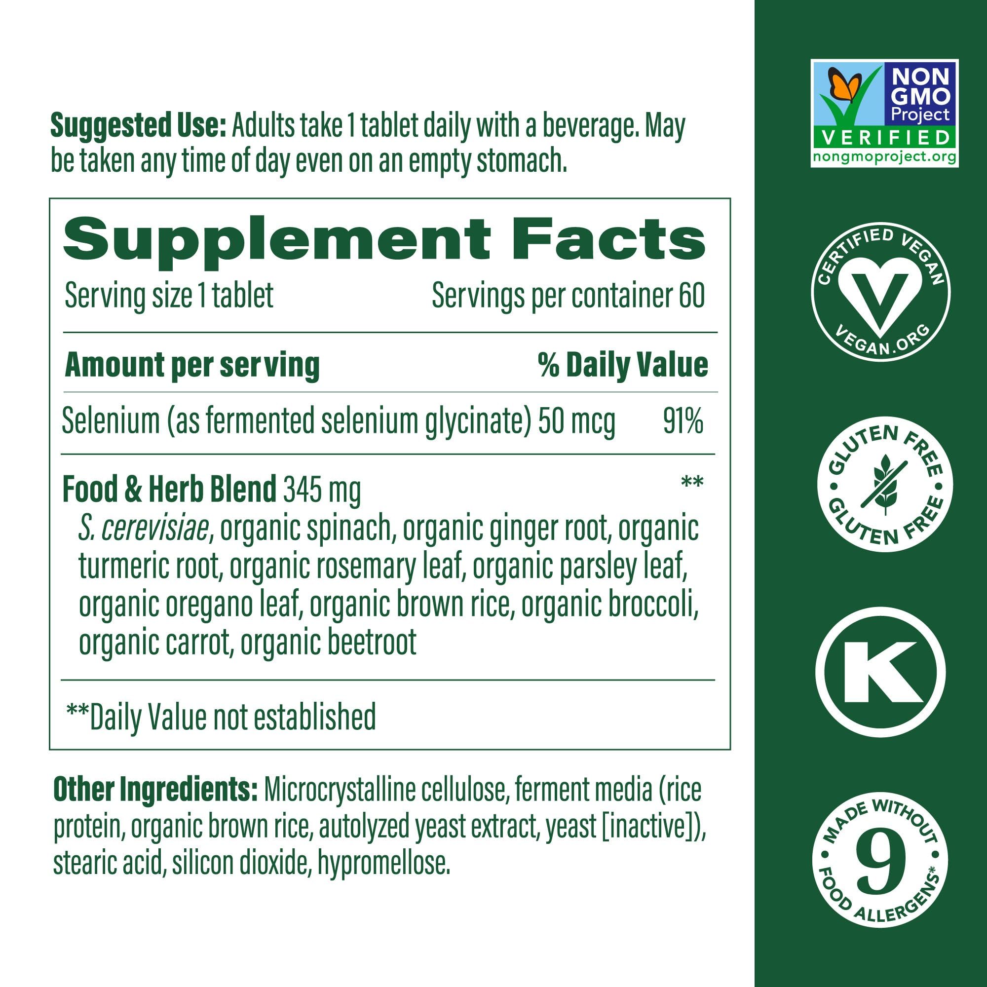 Close-up of MegaFood Selenium tablets suitable for everyday use.