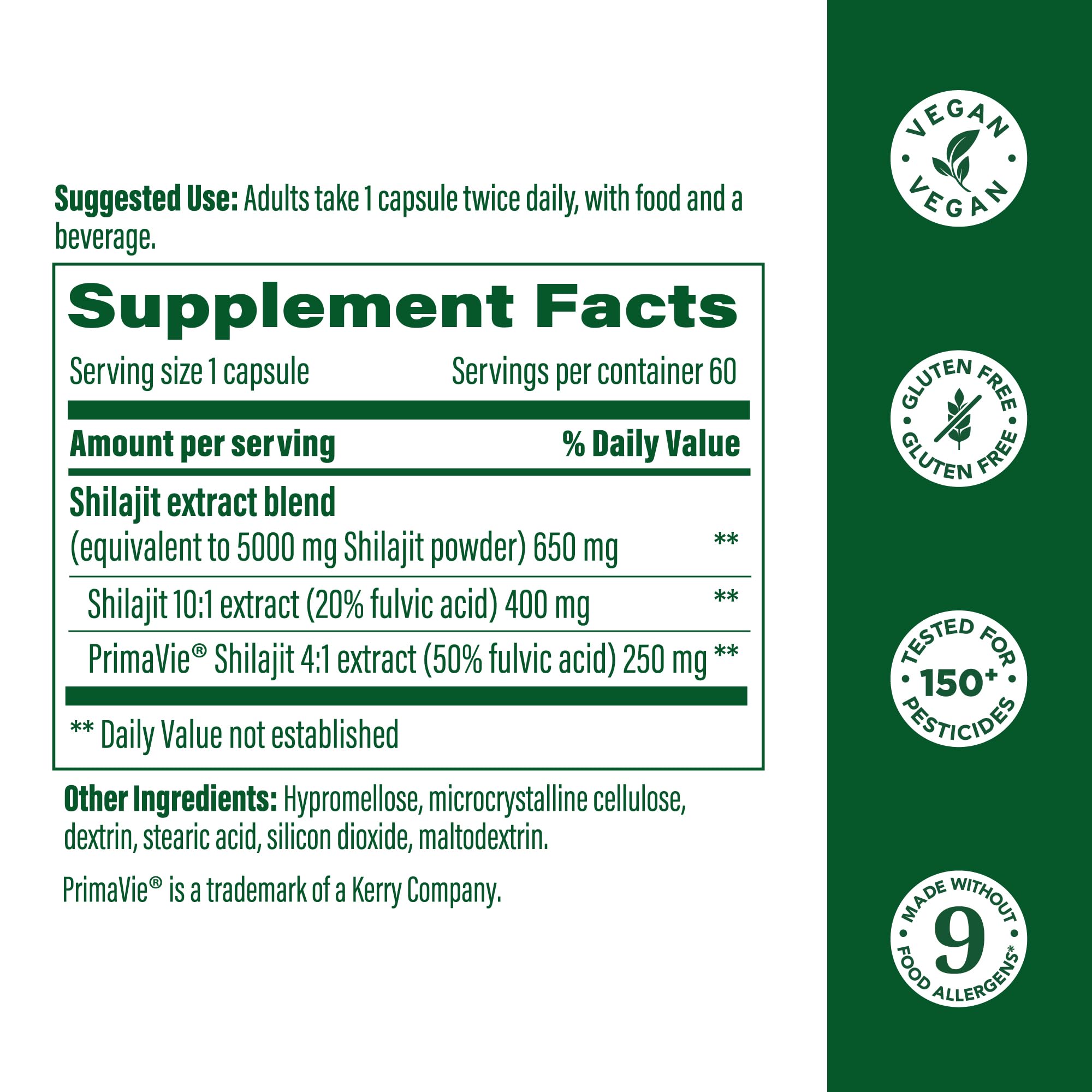 MegaFood Shilajit ingredient panel highlights Fulvic Acid and antioxidants
