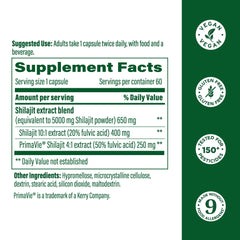 MegaFood Shilajit ingredient panel highlights Fulvic Acid and antioxidants