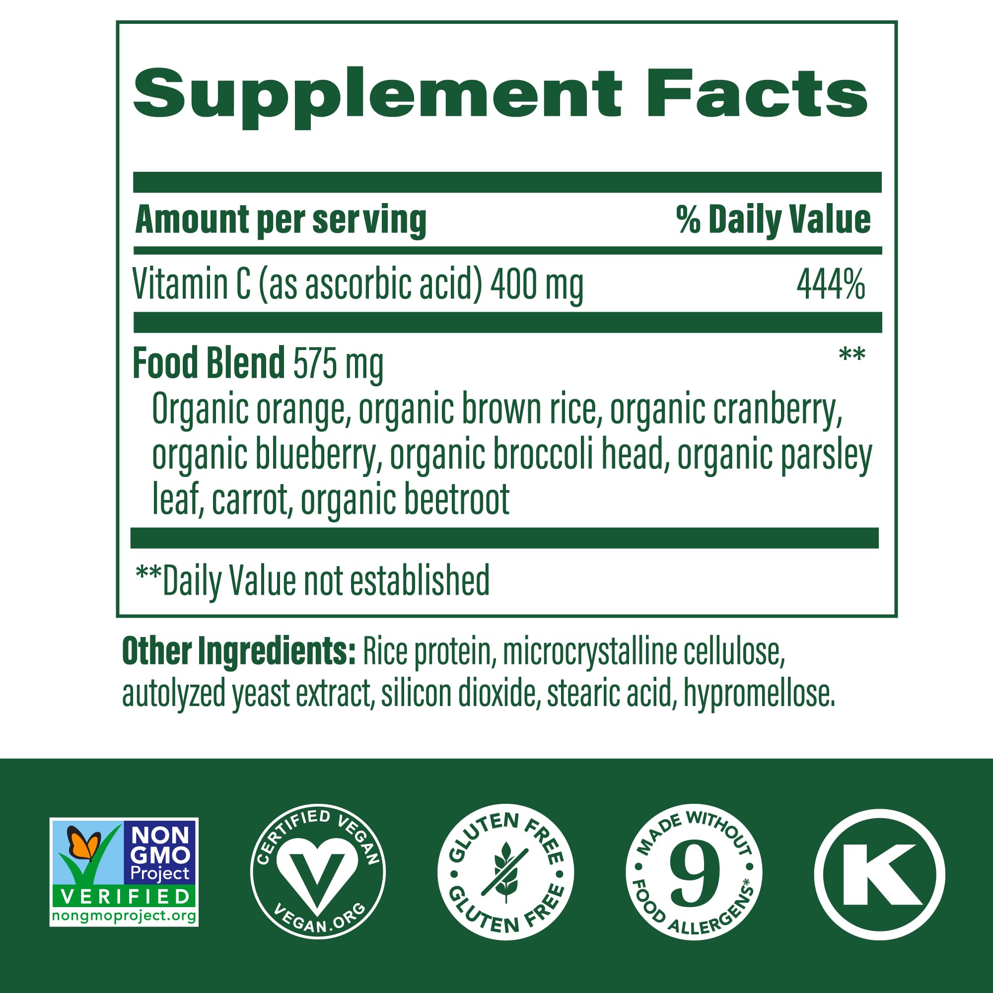 Close-up of MegaFood Ultra C 400 mg tablets showing size and form.