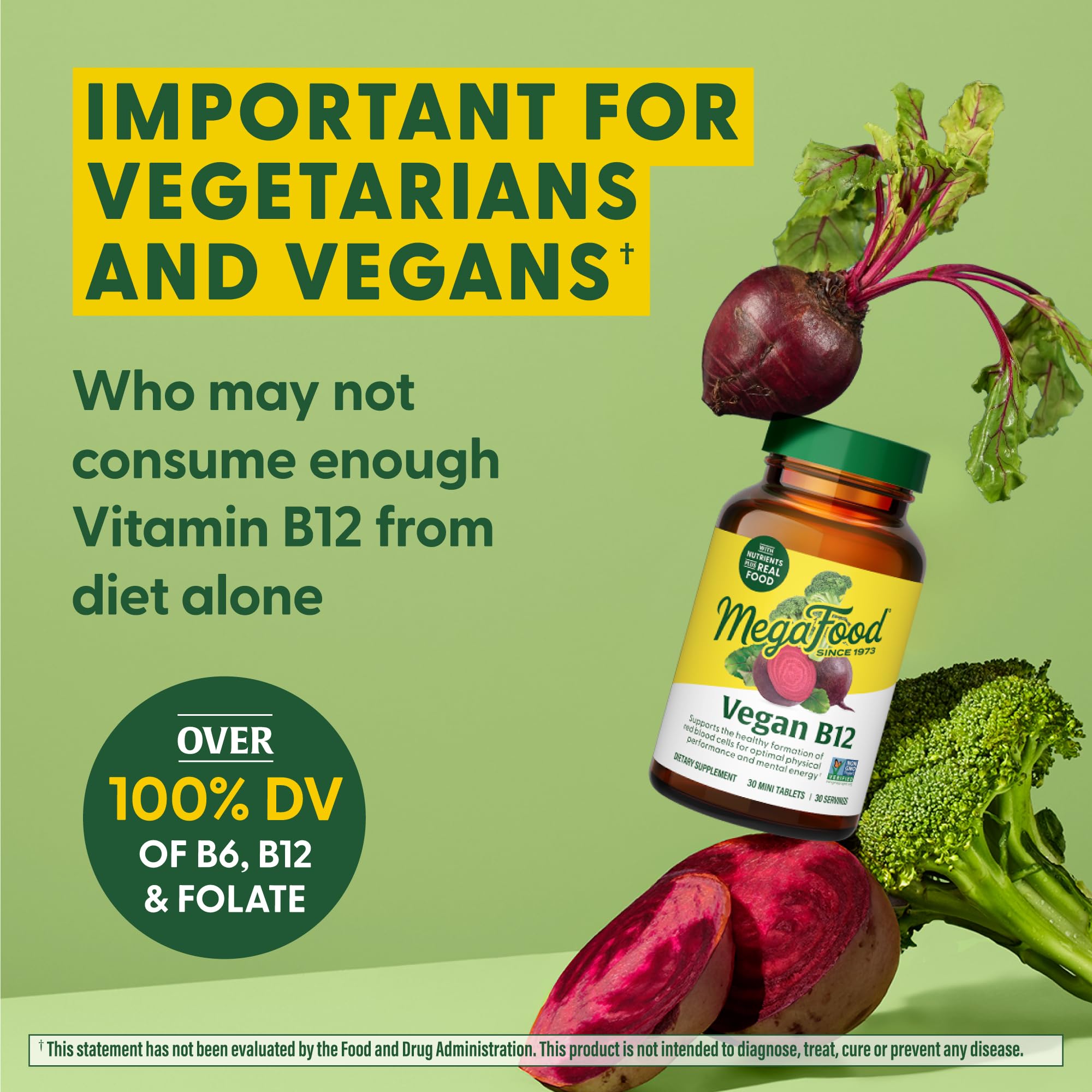 MegaFood ingredients panel featuring plant-based B12 and folic acid.