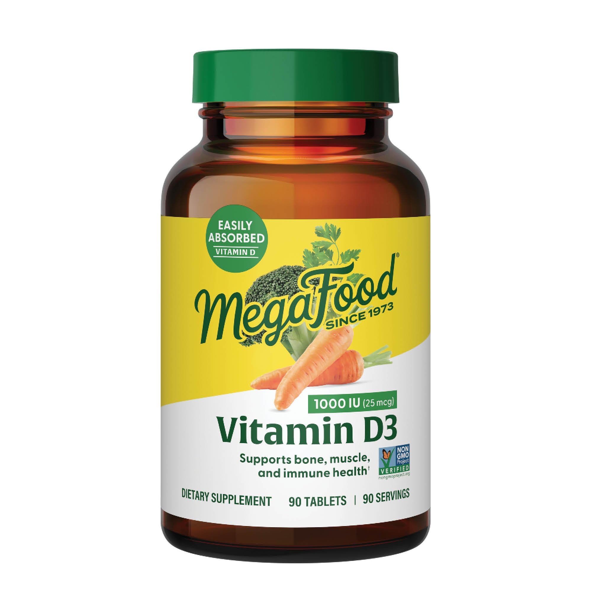 MegaFood Vitamin D3 1000 IU bottle for daily immune and bone support.