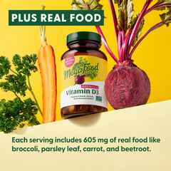 MegaFood D3 2000 IU bottle showing gluten-free, vegetarian, kosher