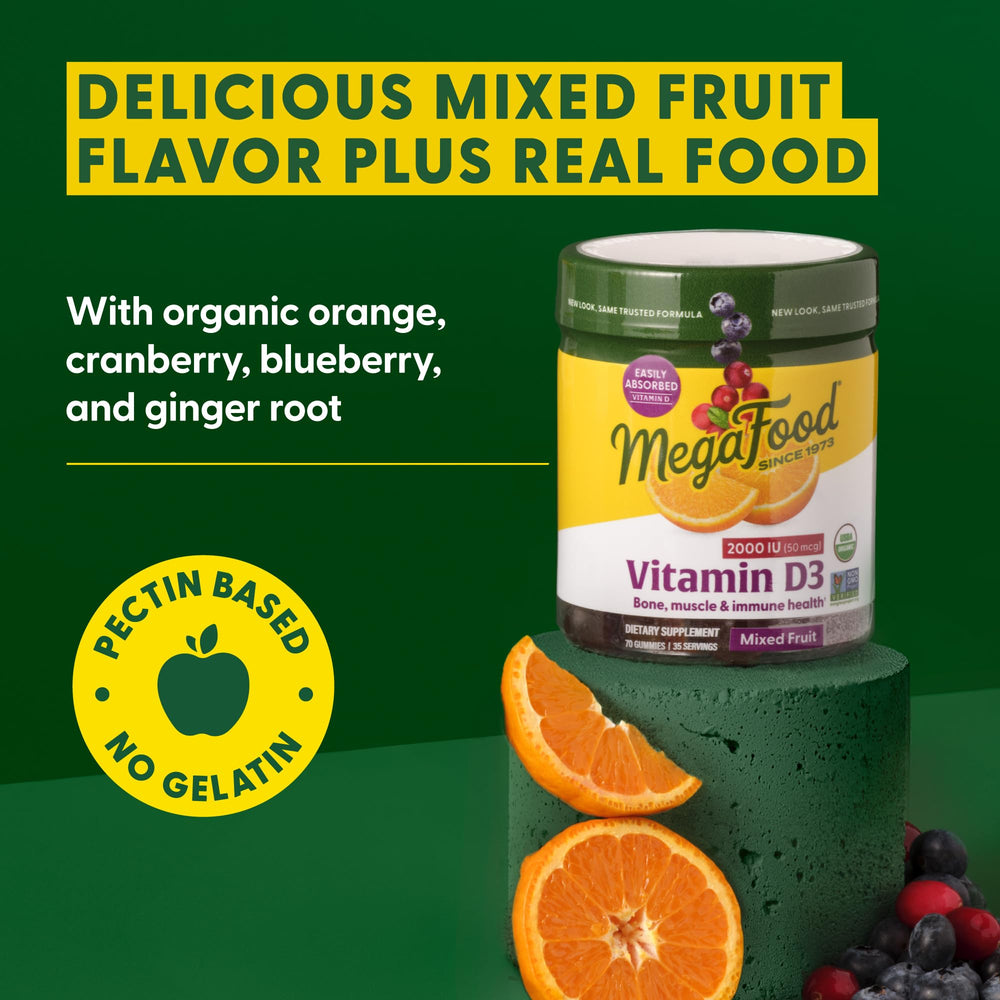 MegaFood Vitamin D3 Gummies mixed fruit flavor ready to enjoy