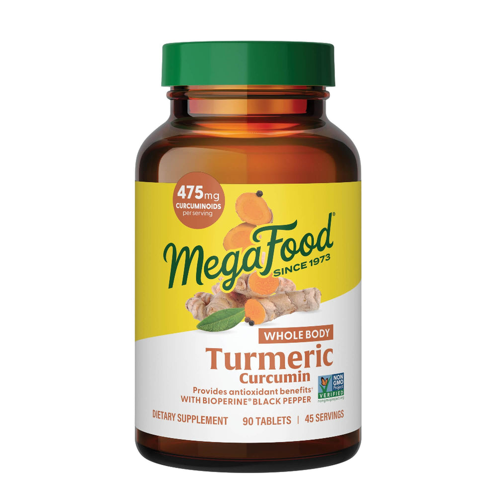 MegaFood Whole Body Turmeric tablets bottle front for daily wellness.