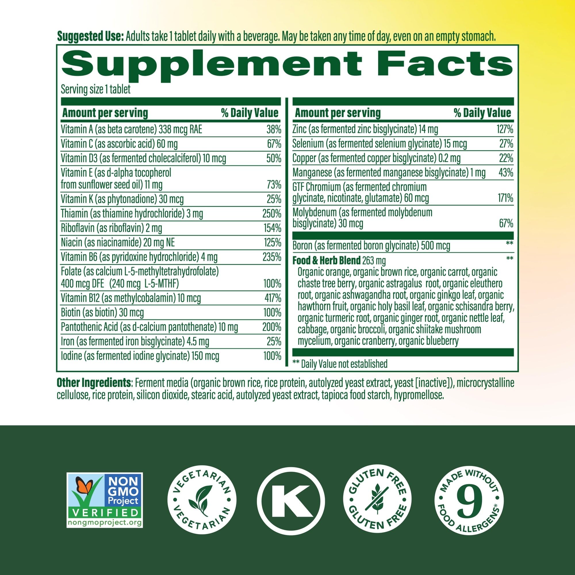 Close-up of MegaFood tablets highlights vegetarian formula for daily wellness.