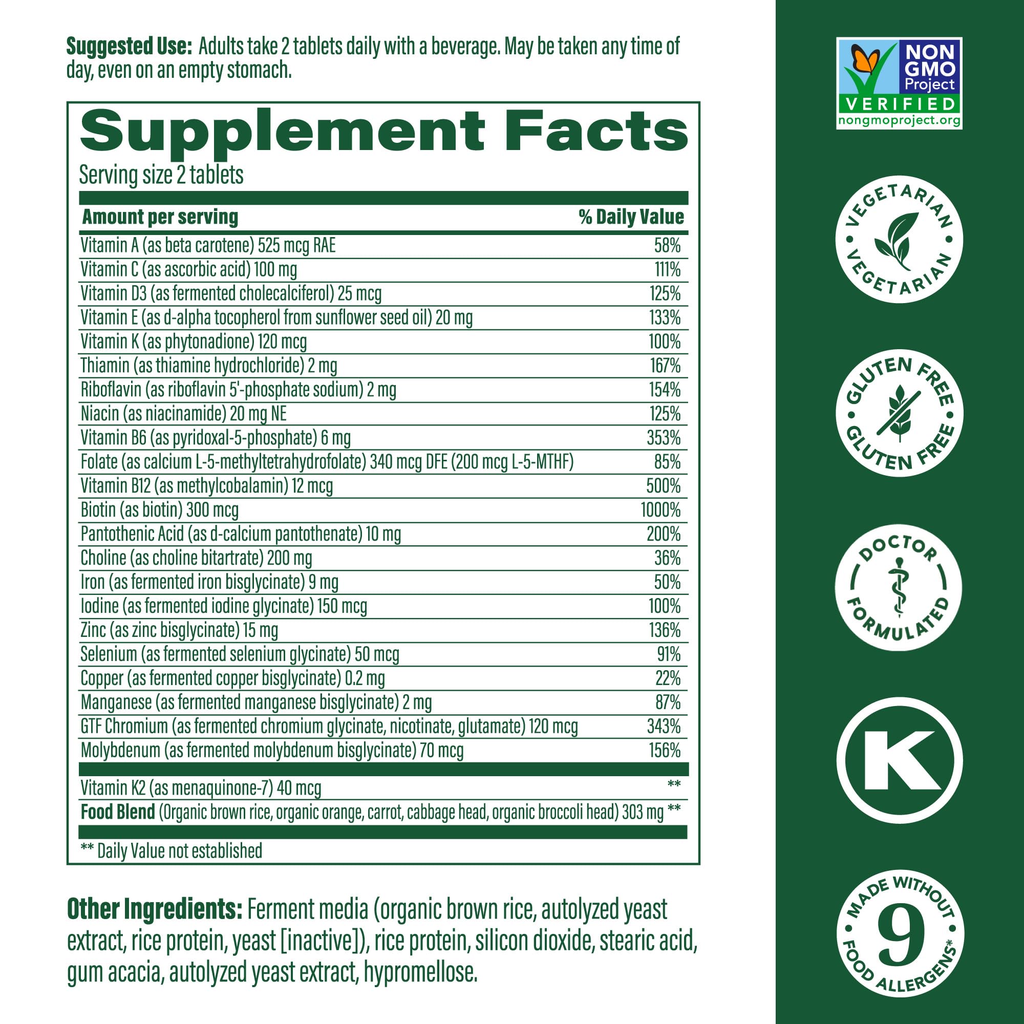 Close-up of MegaFood Women's 40+ tablets highlighting easy-to-take capsules