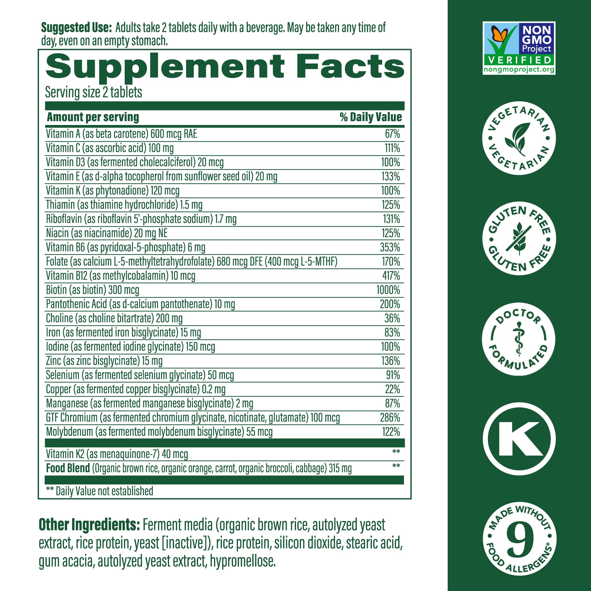 MegaFood Women's Advanced Multivitamin bottle label highlighting iron-rich formula