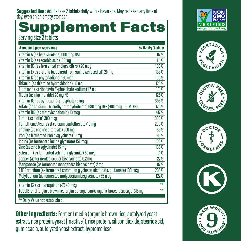 MegaFood Women's Advanced Multivitamin bottle label highlighting iron-rich formula
