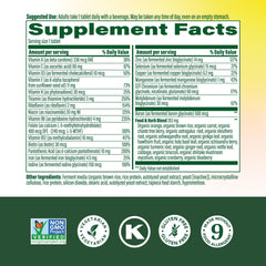 MegaFood Women 40+ tablets close-up showing methylated B12 and folate.