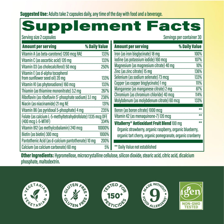 MegaFood women's multivitamin capsules closeup highlighting easy-to-take capsules