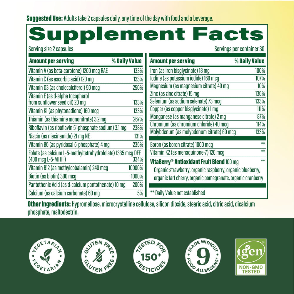 MegaFood women's multivitamin capsules closeup highlighting easy-to-take capsules