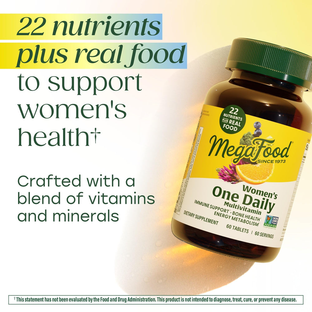 MegaFood Women’s One Daily iron-containing tablet for menstrual replenishment.