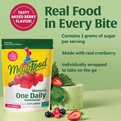 MegaFood chews label highlights non-GMO and allergen-free profile for peace of mind.