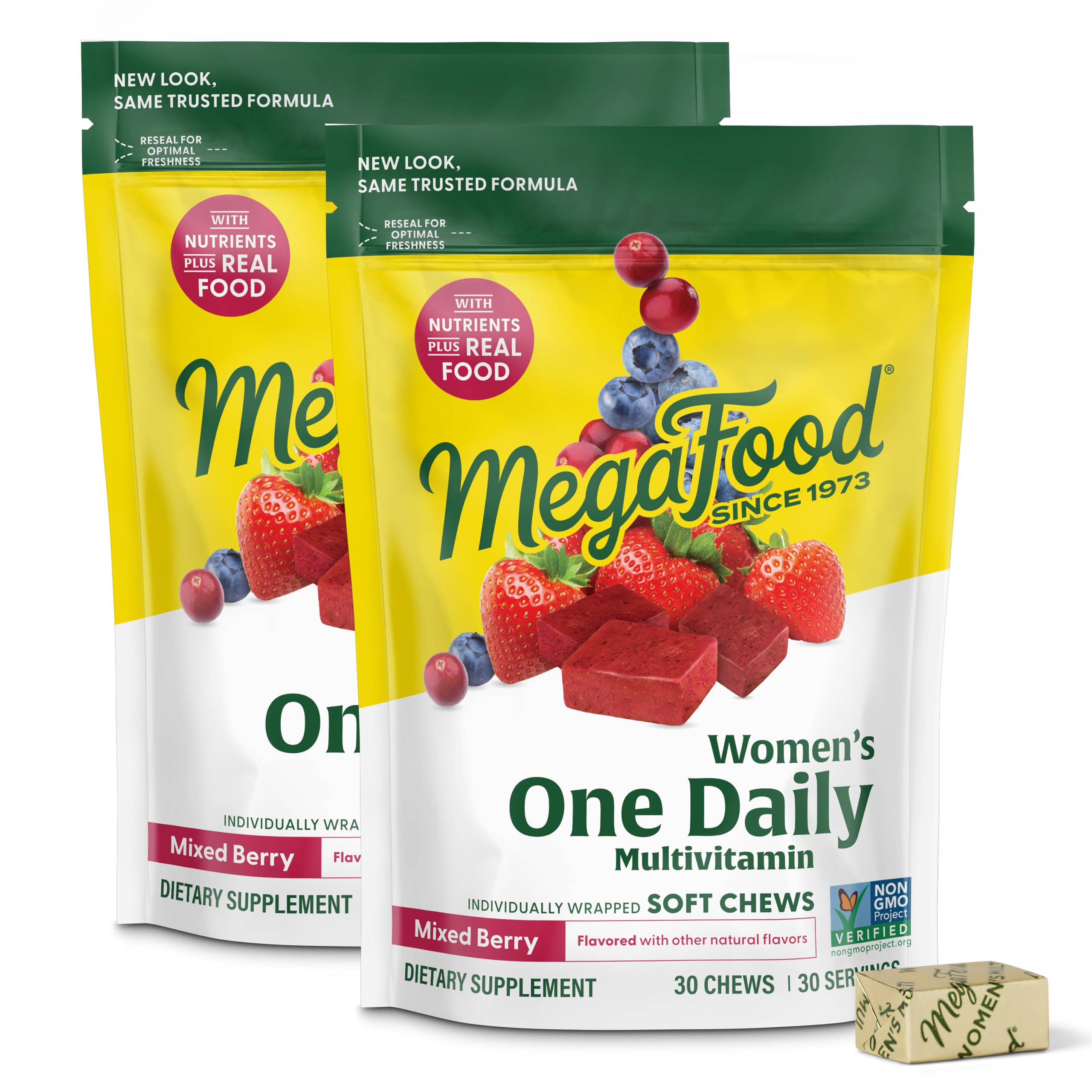 MegaFood Women's One Daily Multivitamin Soft Chews bottle, berry flavor for daily nutrient support