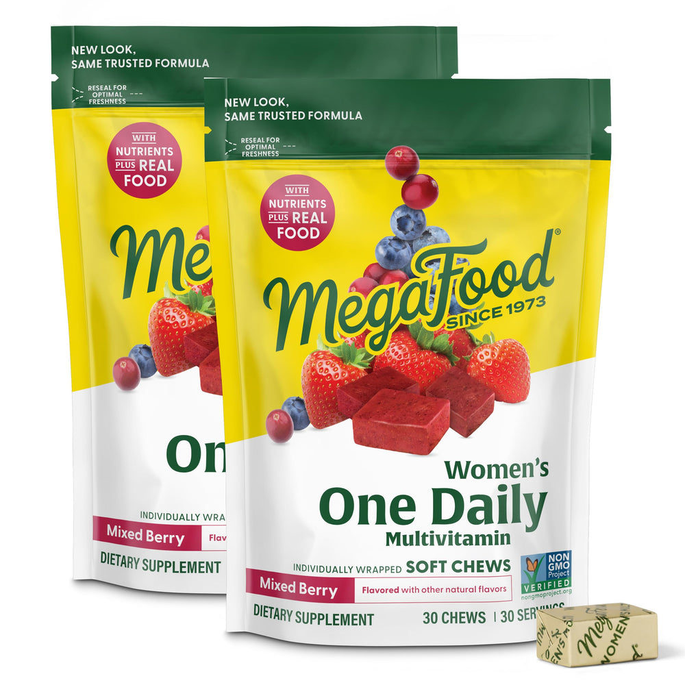 MegaFood Women's One Daily Multivitamin Soft Chews bottle, berry flavor for daily nutrient support