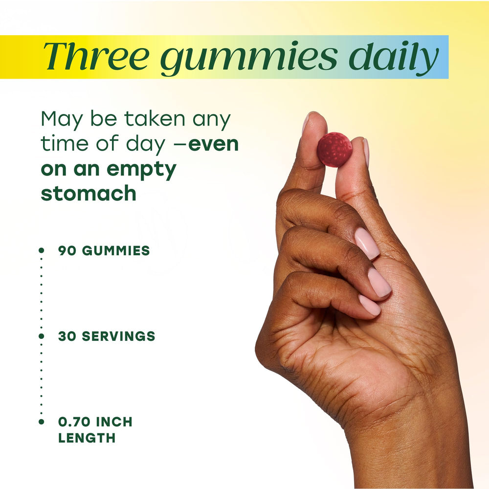 Serving size of three MegaFood gummies shown on label