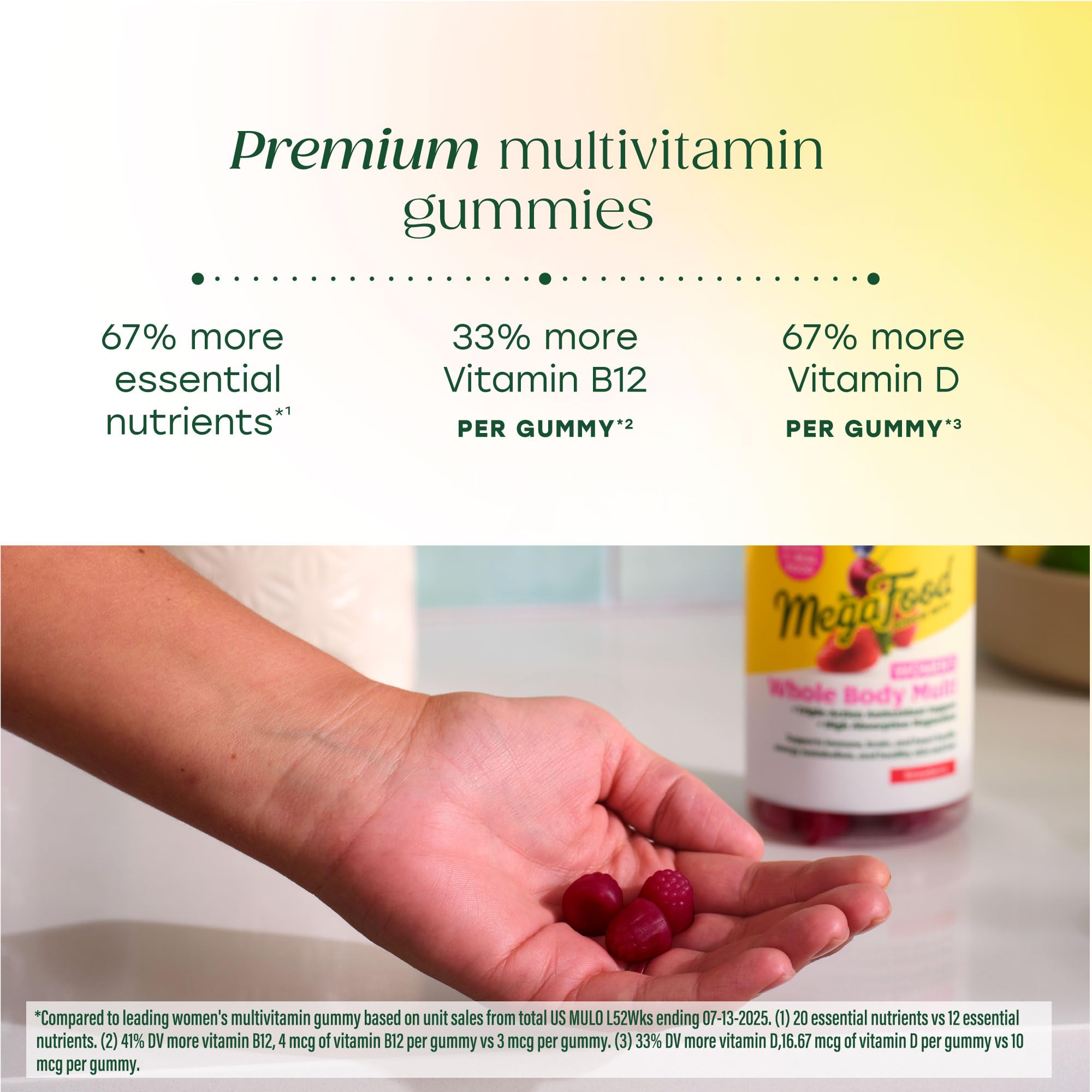 Vegetarian gluten-free MegaFood gummies label for clean daily use