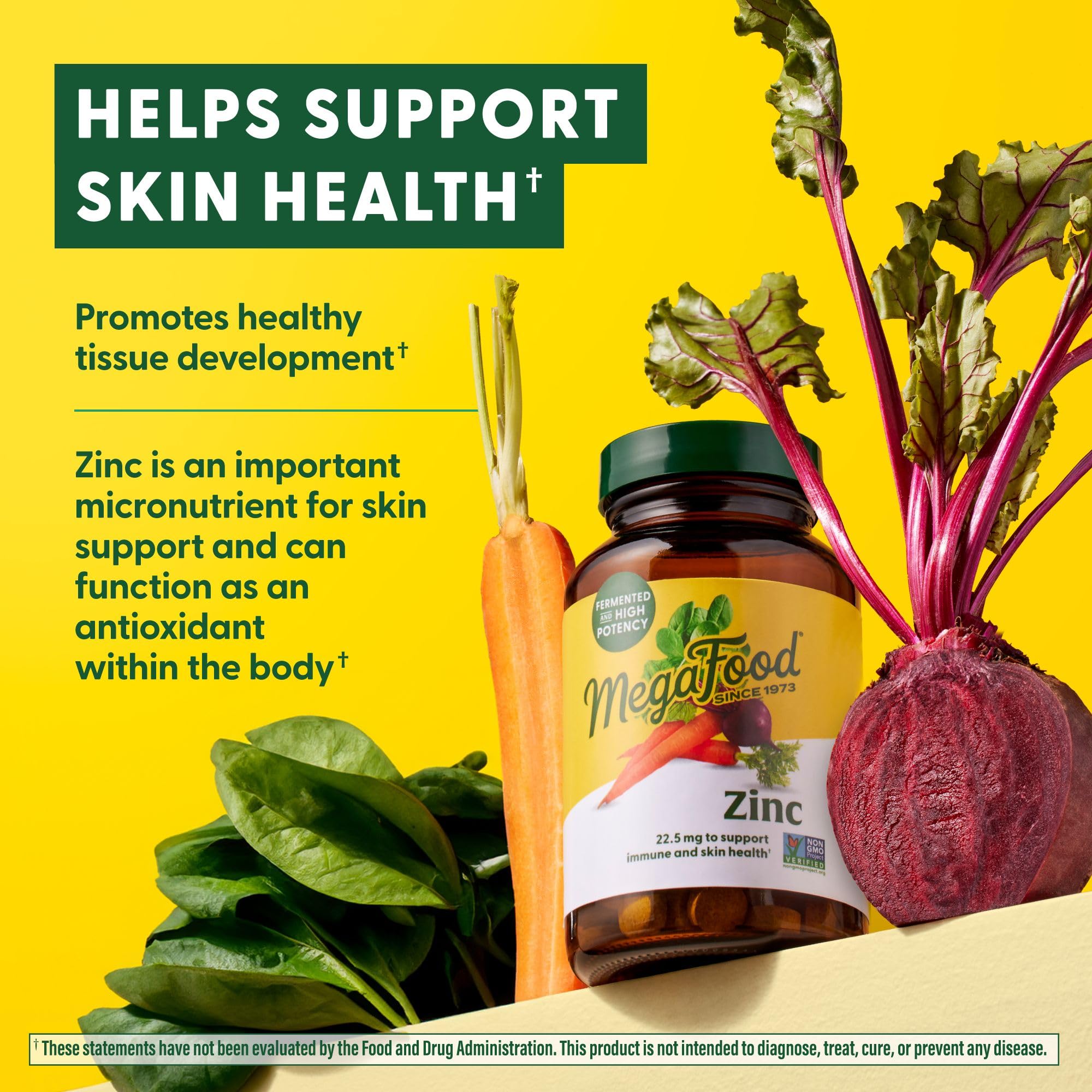 MegaFood zinc daily-dose bottle demonstrates convenient, any-time supplementation routine.