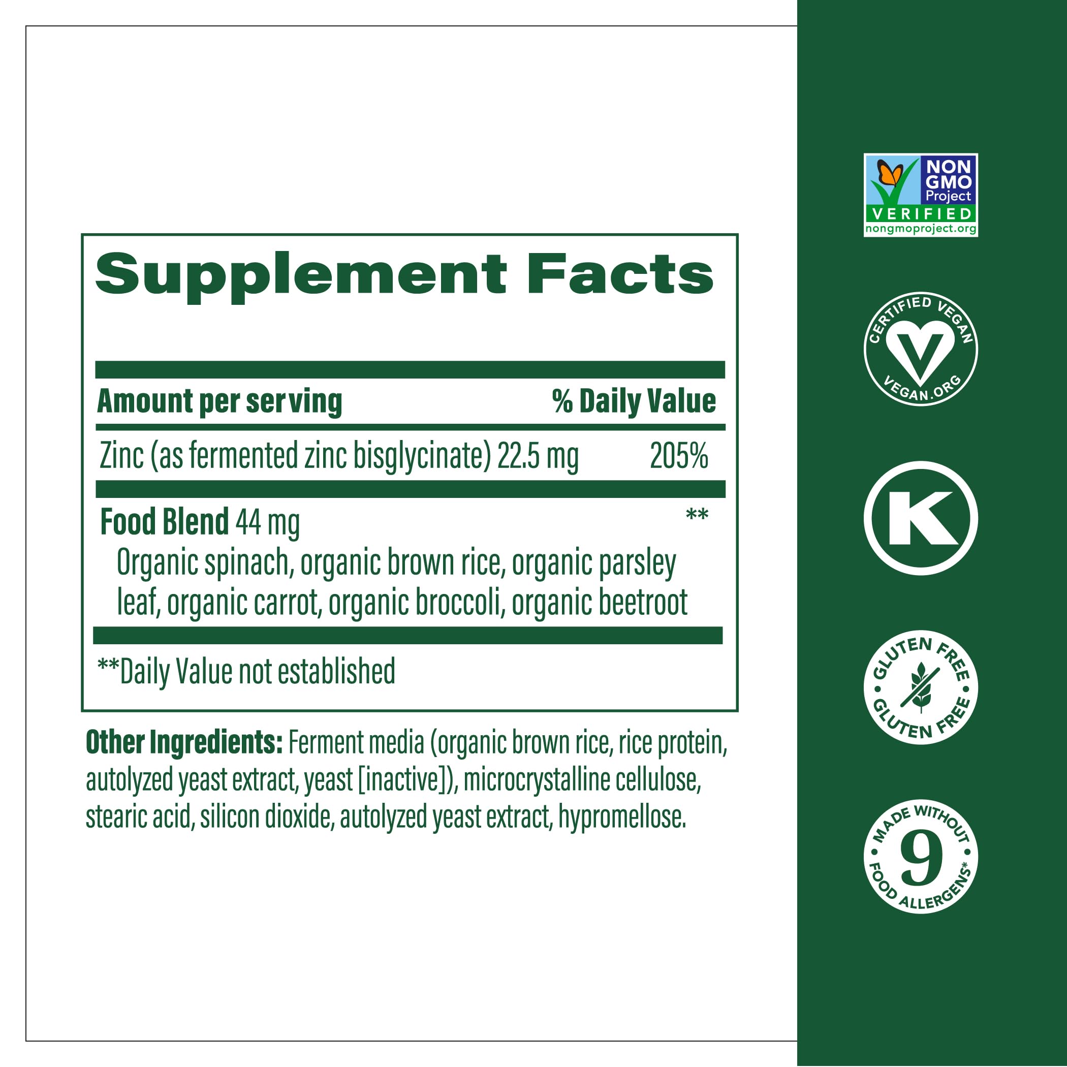 MegaFood zinc tablets closeup showing compact fermented tablets used for everyday wellness.