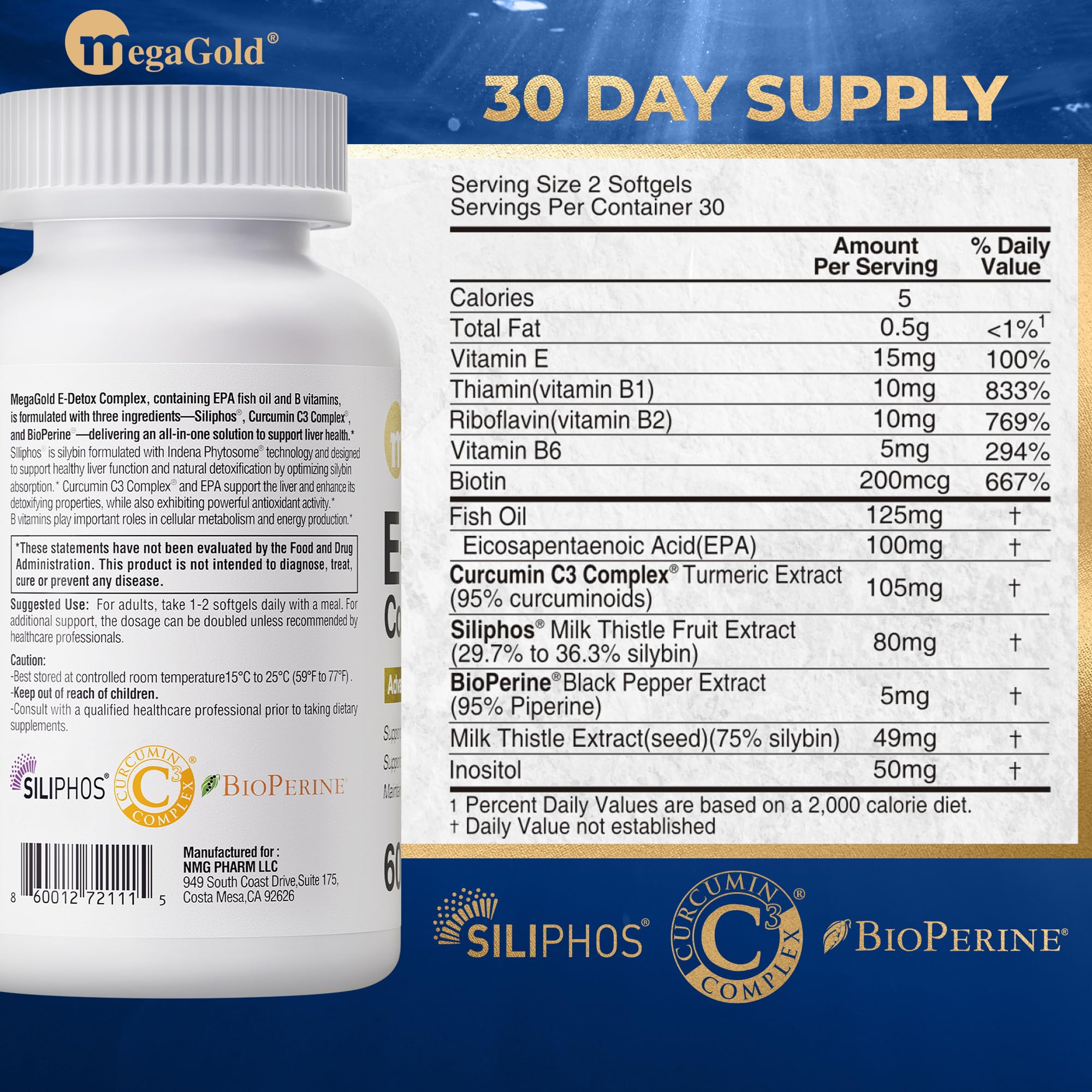 MegaGold fish oil EPA label close-up for metabolism support.