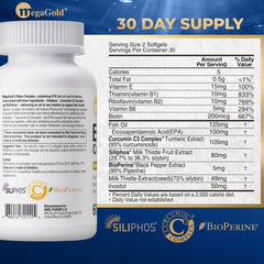 MegaGold fish oil EPA label close-up for metabolism support.