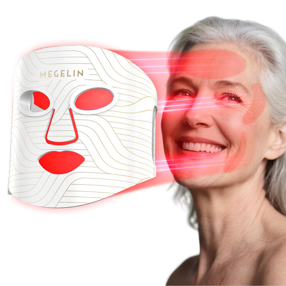MEGELIN Upgrade LED Red Light Mask on-face for an at-home skincare session.