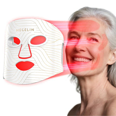 MEGELIN Upgrade LED Red Light Mask on-face for an at-home skincare session.