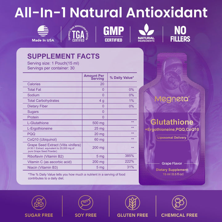 MEGNETA Liposomal Glutathione travel pack for grab and go wellness