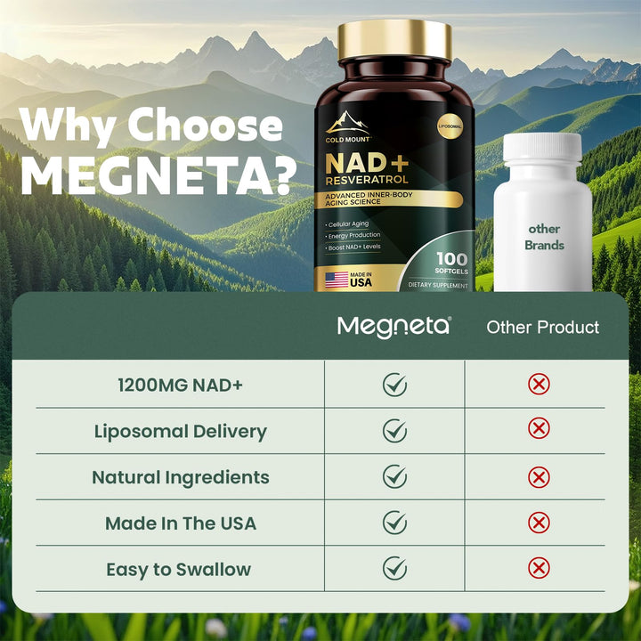 Unopened MEGNETA bottle on a shelf for vegan formula.