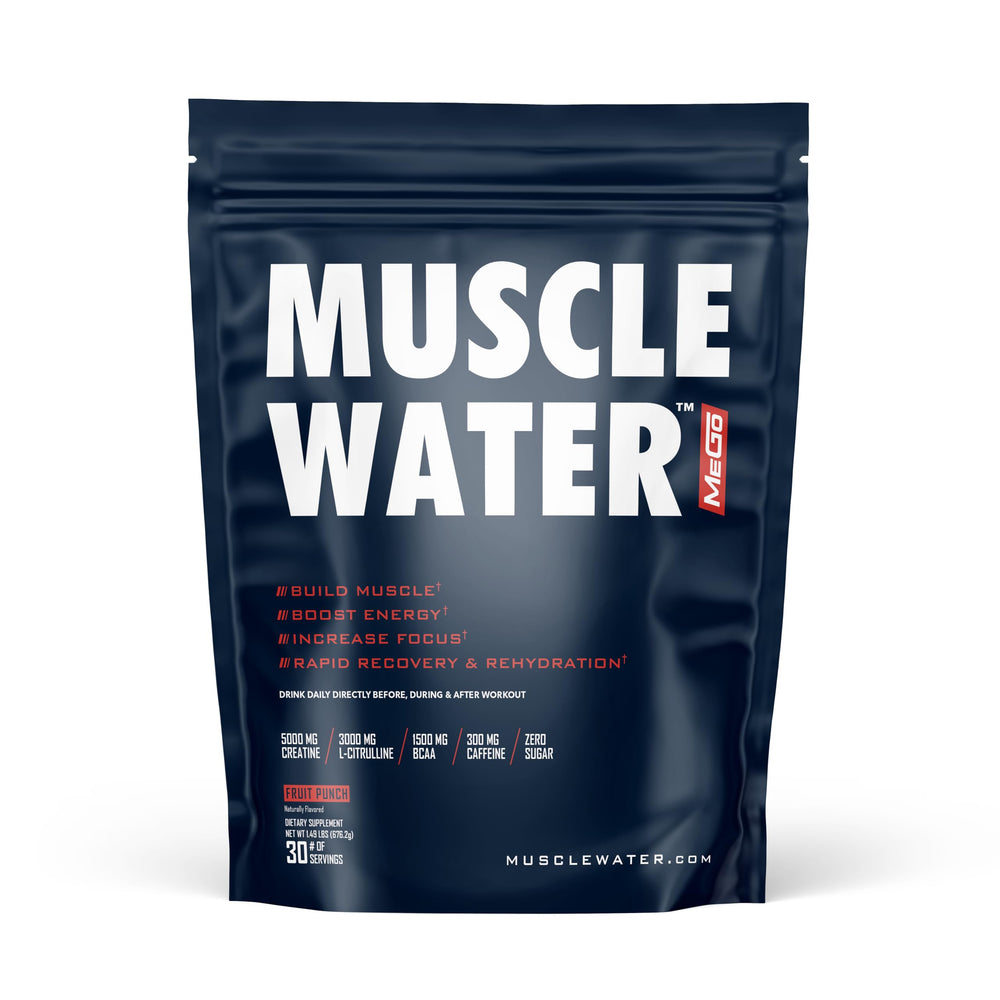 MEGO Muscle Water bottle pour shows a strong pump and sustained energy for workouts.