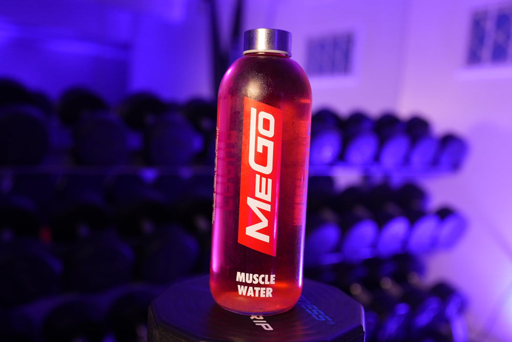 MEGO Muscle Water ingredients-chart emphasizes electrolytes and caffeine for sustained focus.